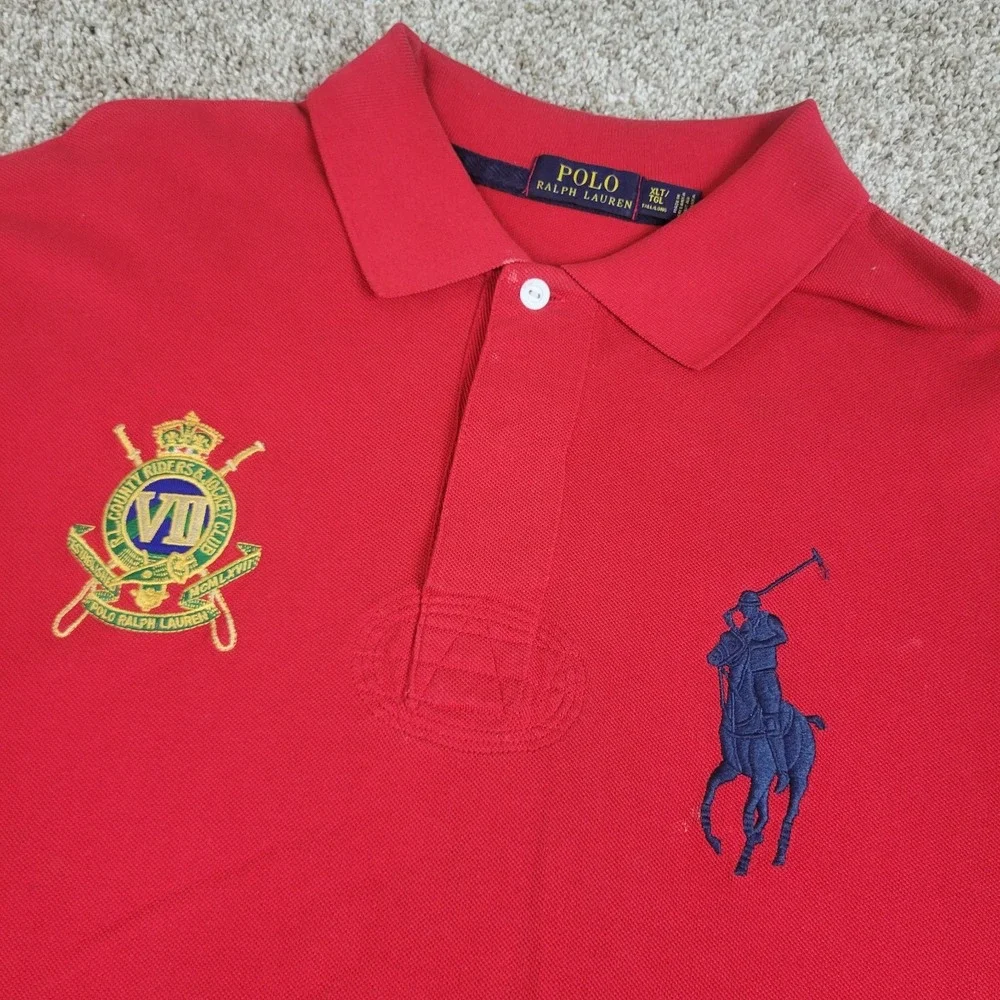 Polo Ralph Lauren County Riders & Jockey Club Mens XLT Red Big Pony Rugby Polo